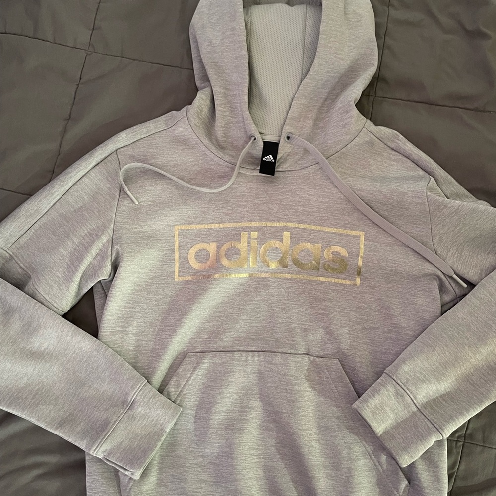 Adidas Light Gray Hoodie with Gold Logo